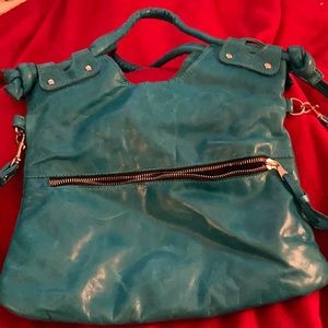 Tourquoise Leather foldover shoulder bag